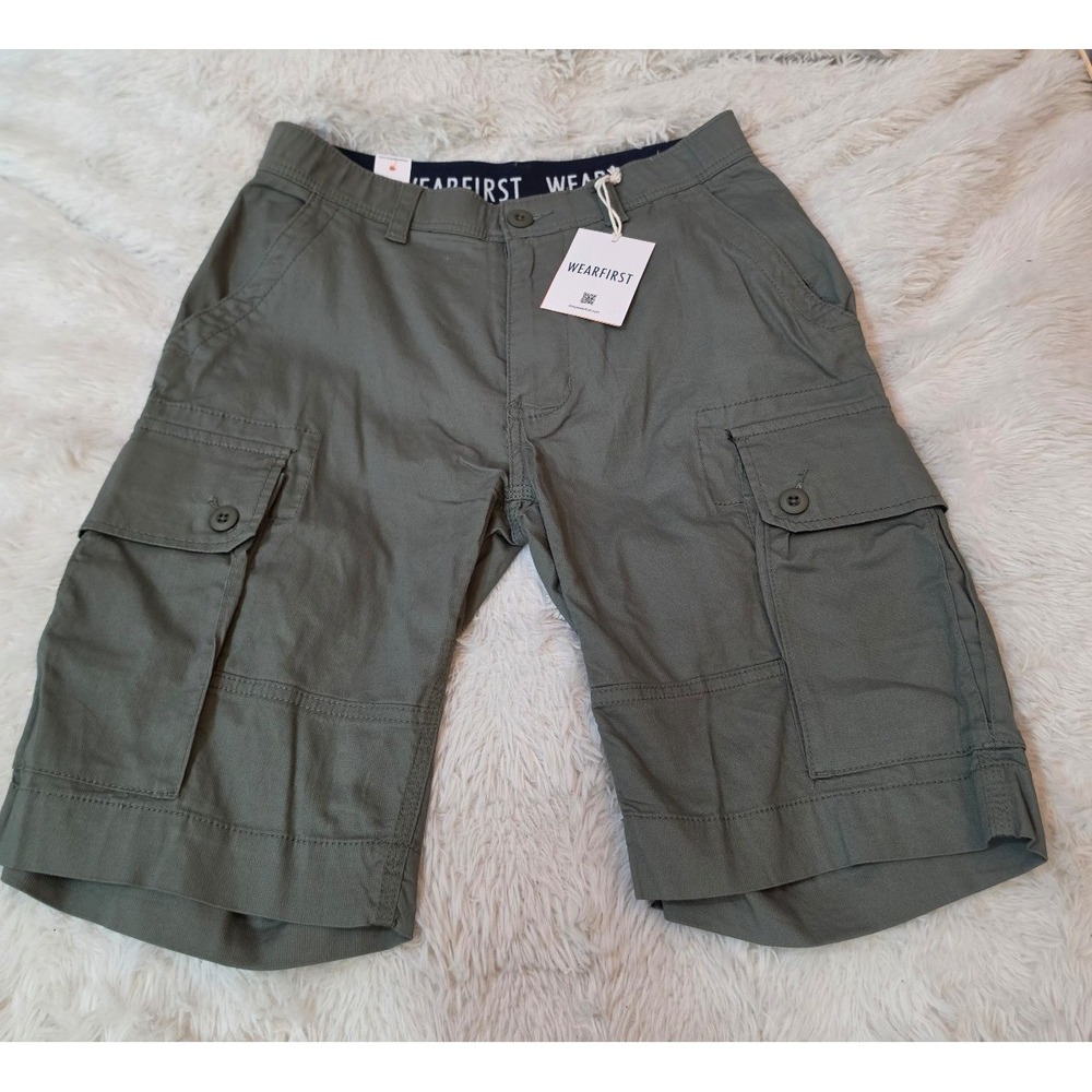 NWT Wearfirst Men's Size 30 Stretch Cargo Shorts Olive Green Multi Pocket